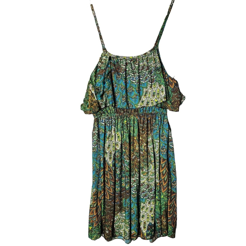 Abstract paisley blouson sundress with spaghetti straps, waist accentuating